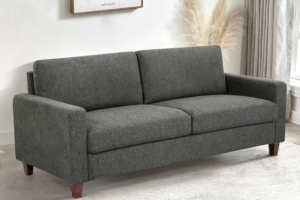Container Furniture Direct Miles Mid Century Modern Couch for Small Spaces, Living Rooms, Apartments, and Condos, 3 Seater Sofa with Reversible Back Pillows, 77' Wide, Grey