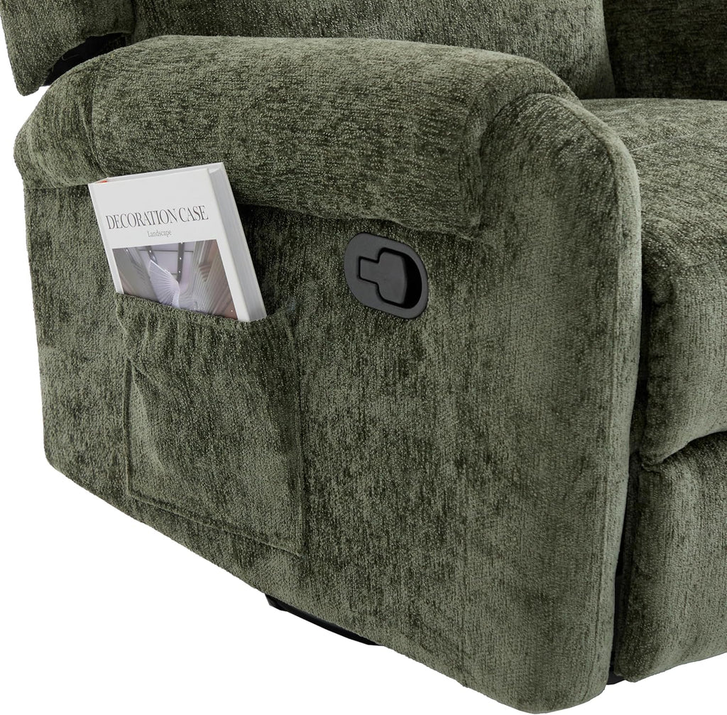 Christopher Knight Home Harper Massage Recliner Chair with 8 Modes, Chenille Upholstered Recliner Sofa, Swivel Massage Chair with a Side Storage Pocket for Living Room/Bedroom, Head Support, Green
