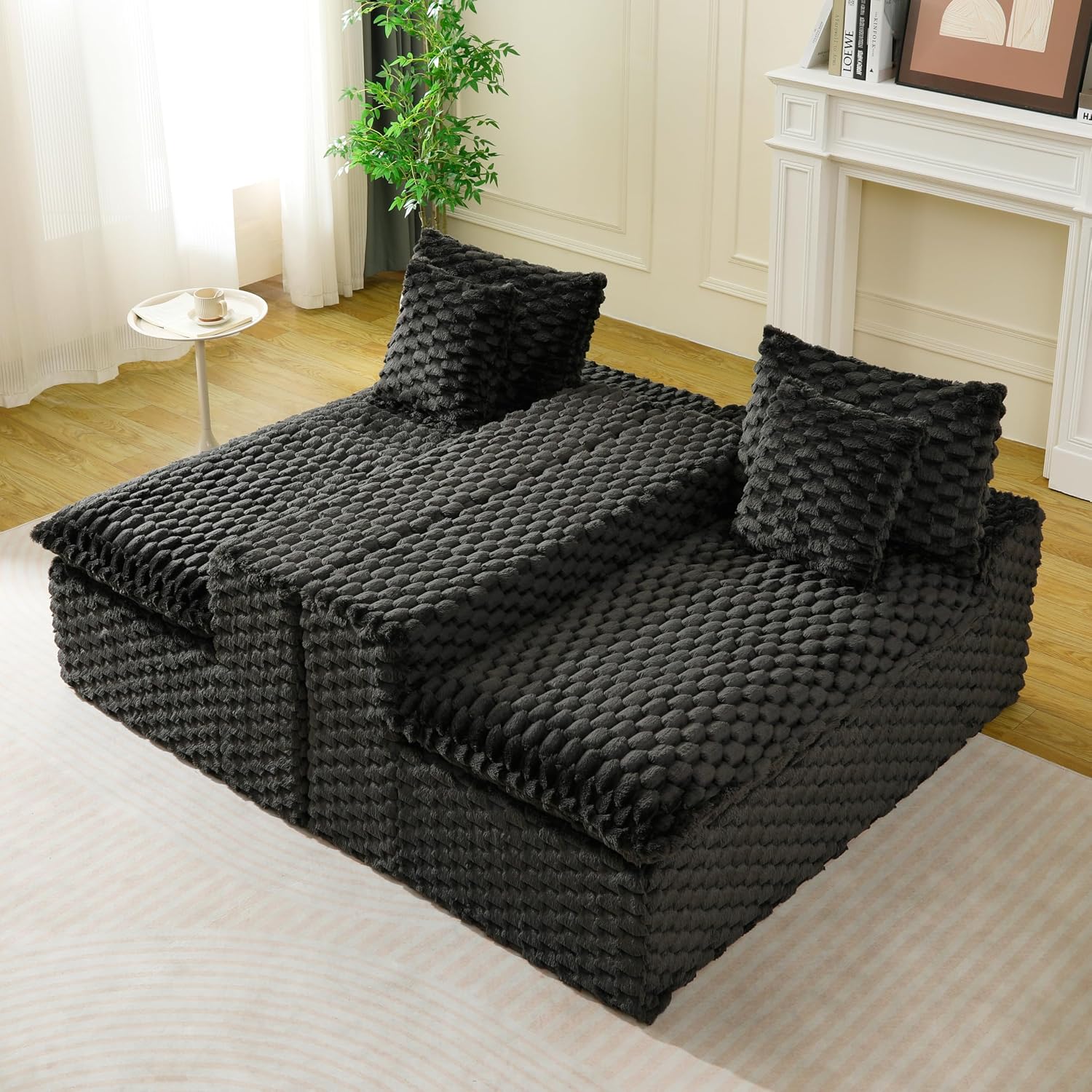 KEIKI 120' Modular Boneless Couch Full Chaise for Living Room, 4-Seater Sectional Couches for Living Room Furniture, Deep Seat Modular Cloud Sofa Bed for Apartment Bedroom Pet Friendly, Black