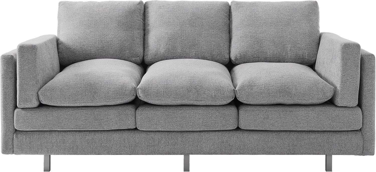 Christopher Knight Home Vincenzo 3 Seater Couch, Chenille Upholstered Sofa Chair, Metal Legs Couch, Dual-Layer Cushions Armchair, 79.5' Sectional Sofa, Comfort Seating for Living Room, Light Gray