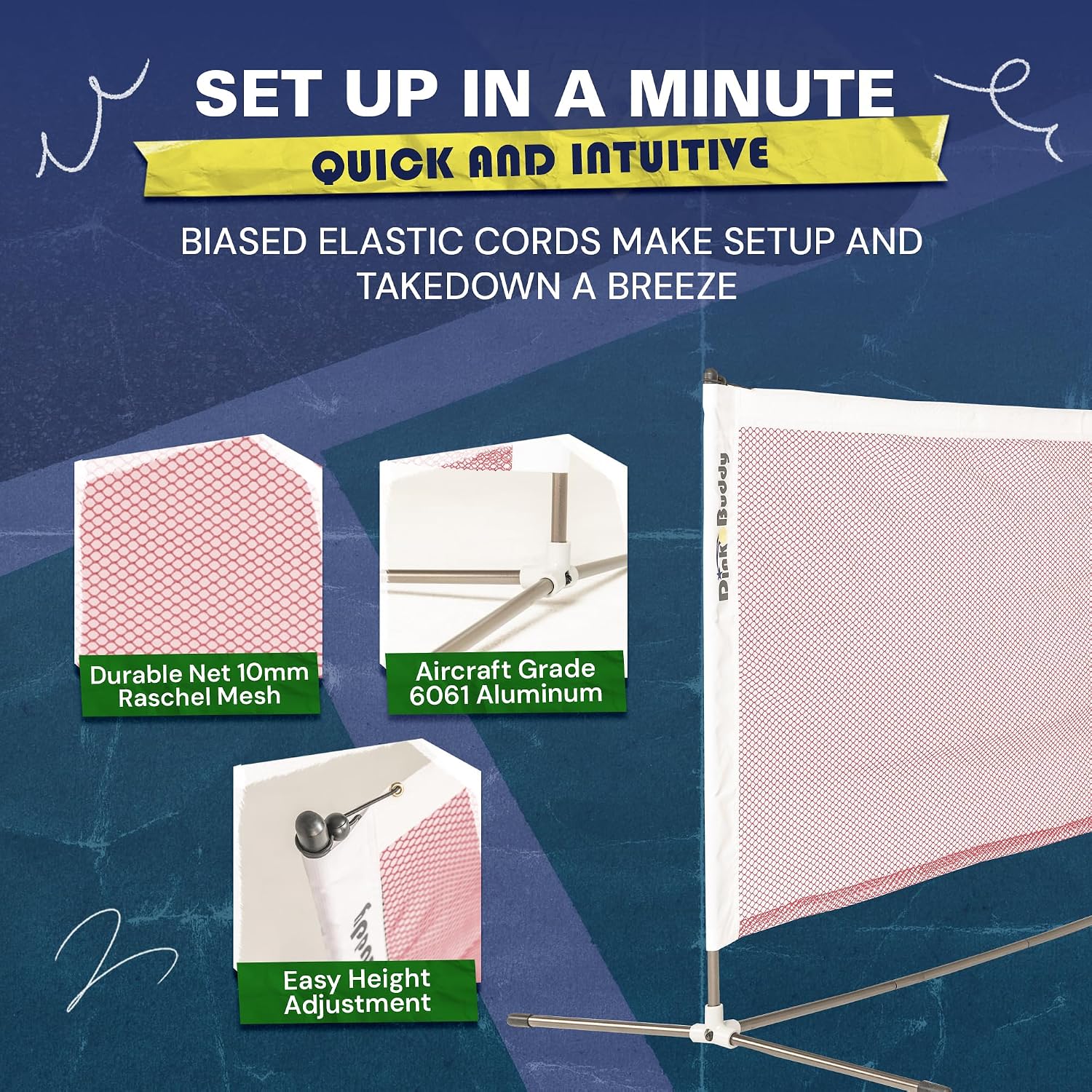 Mini Pickleball Net Set - Ultraportable, Fits in Backpack - 11-ft, 6-ft or 6-ft x 2-Pack Options, or 4-ft for Kids - Pickleball Net Portable Outdoor/Indoor Play - Sports Kit for Women, Men & Kids