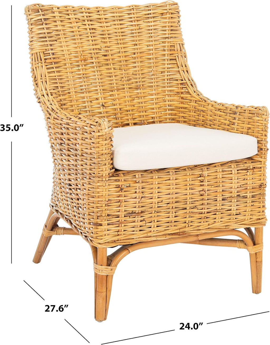 Safavieh Home Collection Cristen Rattan Cushion Accent Chair, Natural/White (ACH6513B)