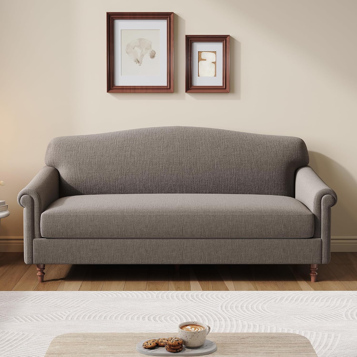 Christopher Knight Home Sola 77.5'' Modern Chenille Upholstered Loveseat Sofa with Rolled Armrest and Rubberwood Frame, 2-Seater Home Sofa Living Room, Comfy Couch for Hotel/Apartment, Brown