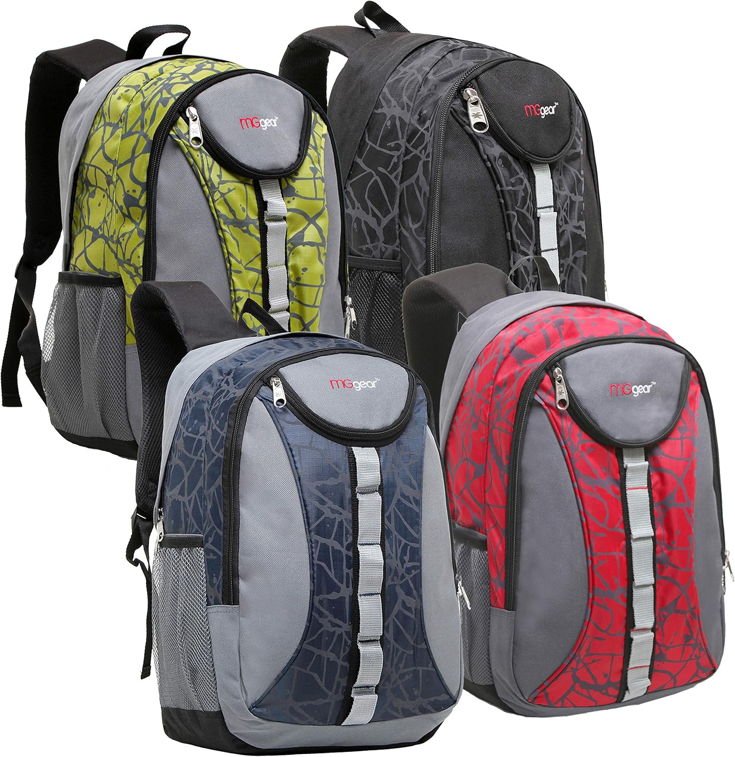 MGgear Bulk Pack of 20 Heavy Duty School Sports Travel Backpacks,18-Inch Bookbags for Boys & Girls, Wholesale Student Bags for School or Donation, Assorted Colors (Black, Red, Green, Navy Blue)