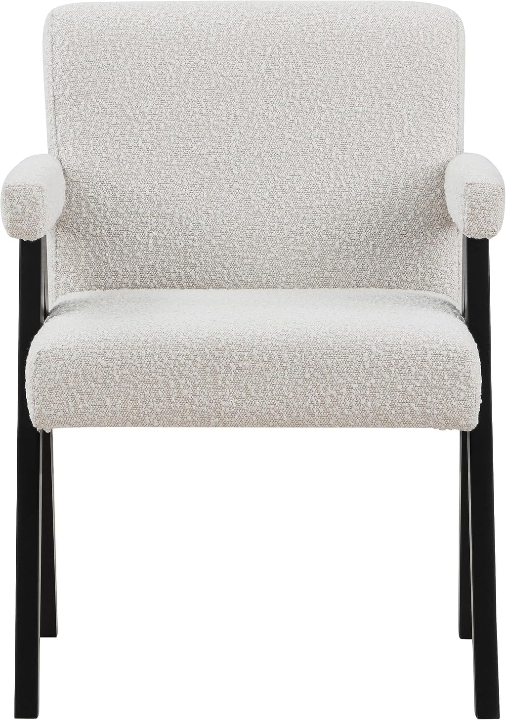 Meridian Furniture 481Cream Woodloch Collection Mid-Century Modern Boucle Fabric Upholstered Accent Chair with Rich Cream Boucle Fabric, Black Finish Solid Wood, 24.5' W x 23.5' D x 32' H, Cream