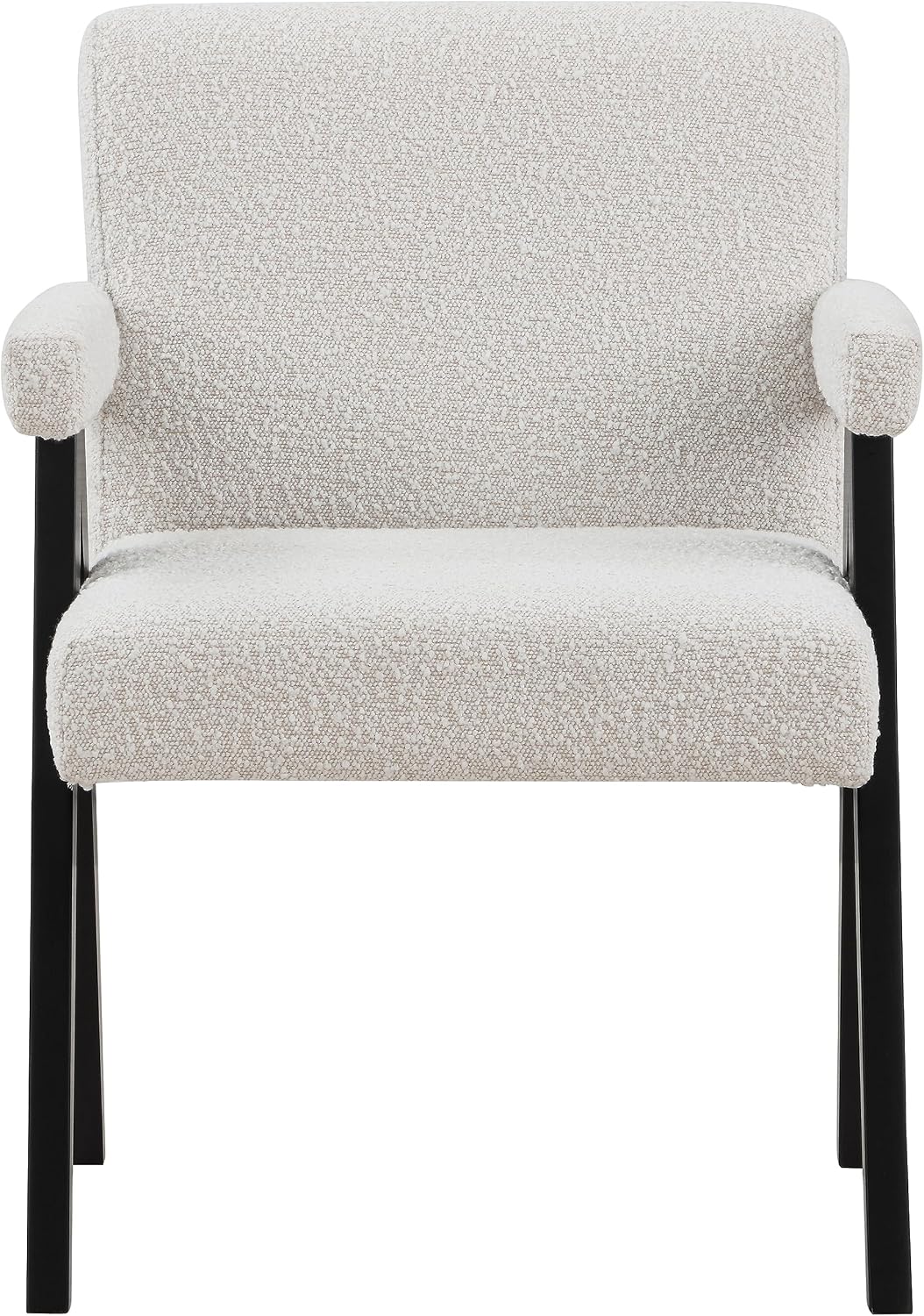 Meridian Furniture 481Cream Woodloch Collection Mid-Century Modern Boucle Fabric Upholstered Accent Chair with Rich Cream Boucle Fabric, Black Finish Solid Wood, 24.5' W x 23.5' D x 32' H, Cream