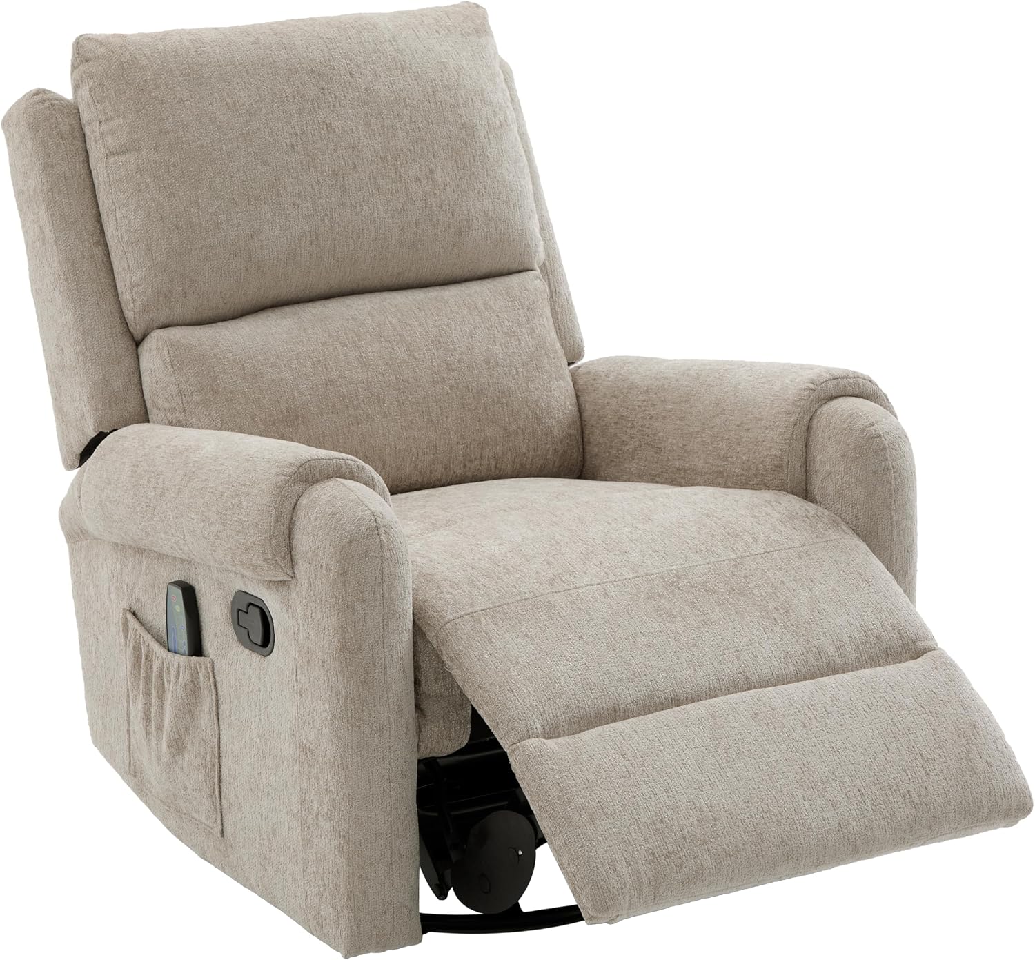 Christopher Knight Home Harper Massage Recliner Chair with 8 Modes, Chenille Upholstered Recliner Sofa, Swivel Massage Chair with a Side Storage Pocket for Living Room/Bedroom,Head Support,Light Brown
