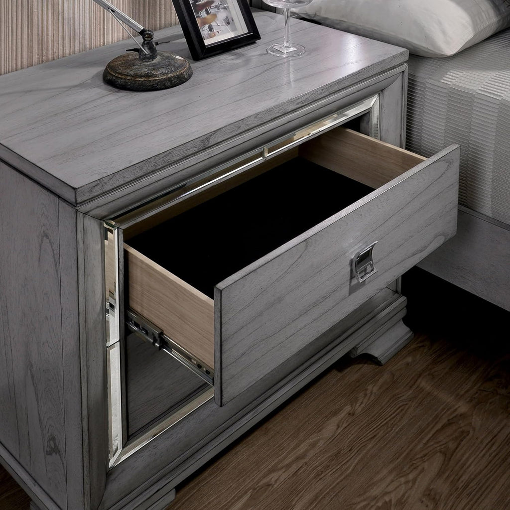 HOMES: Inside + Out Zenka Solid Wood 2-Piece Dresser and Nightstand Set with Metal Pulls, Mirror Trim, Felt-Lined Top Drawer, Easy Assembly for Bedroom, Guest Room, Light Gray