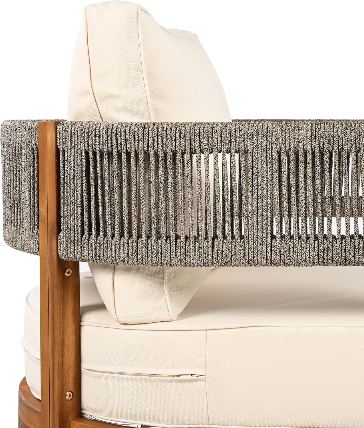 Christopher Knight Home Rekker Patio Acacia Wood 3-Seater Sofa, Patio Furniture Set 3-Seater Outdoor Sofa, Tub Design Outdoor Couch with Woven Rope and Removable Cushion,Comfy Reading Chair,Teak+Beige