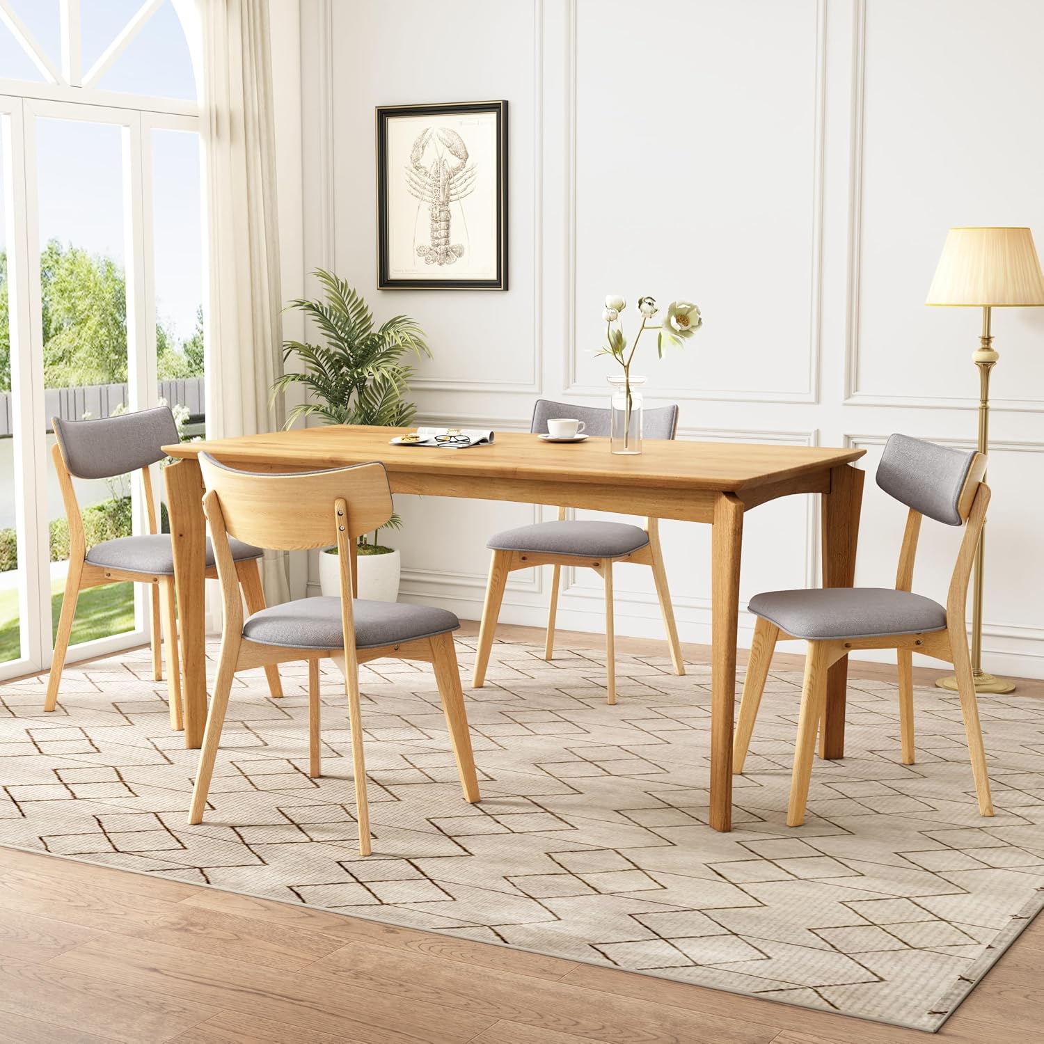 Christopher Knight Home Wrene Mid-Century Dining Chairs Set of 4, Upholstered Dining Room Chairs, Comfy Seating Kitchen Side Chair Set, Armless Accent Chair Set for Home Office, Dark Gray+Oak