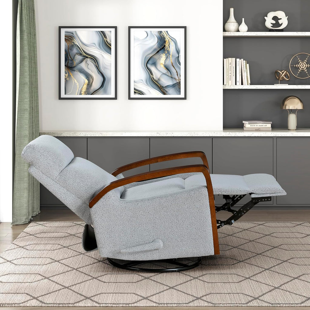 Lexicon 360 Degree Swivel Glider Reclining Chair, Soft Boucle Manual Recliner, Comfy Nursery Glider Recliner, Wood Arms, Pull Handle for Living Room/Office/Bedroom/Apartment, Gray