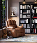 IDEALHOUSE Power Recliner Chair with Massage and Heat, Leather Fabric Reclining Sofa Chair, 360° Swivel Recliner Chairs with Cup Holder for Living Room, Bedroom, Nursery, Retro Brown