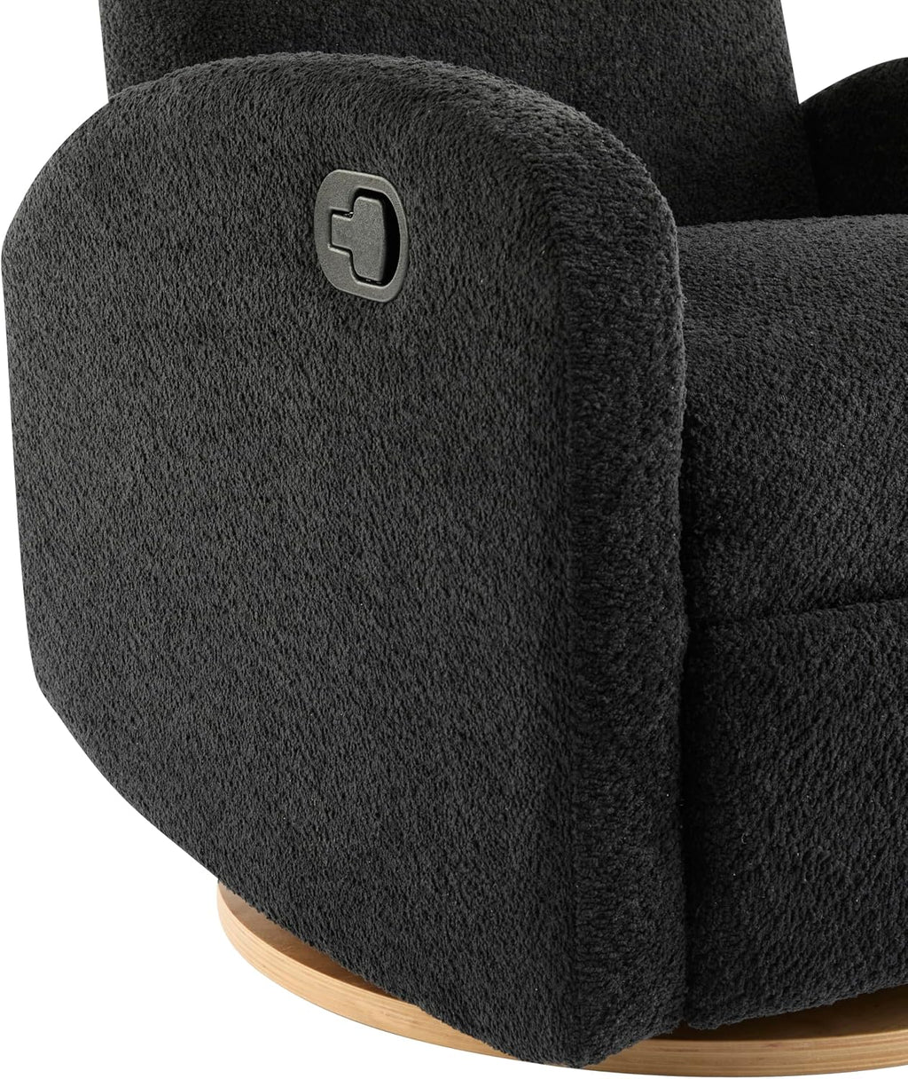 Christopher Knight Home Sidney Fabric Upholstered 360° Swivel Chair, Boucle Push-Back Recliner, Solid Wood Glider Recliner with Rotation, Living Room Lounge Sofa, Adjustable Comfy Reading Chair,Black