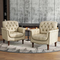 Lumibee Faux Leather Armchairs, Contemporary Accent Chairs Set of 2 with Nailhead Trims & Wood Legs for Living Room, Upholstered Comfy Arm Chairs for Office,Bedroom-Beige