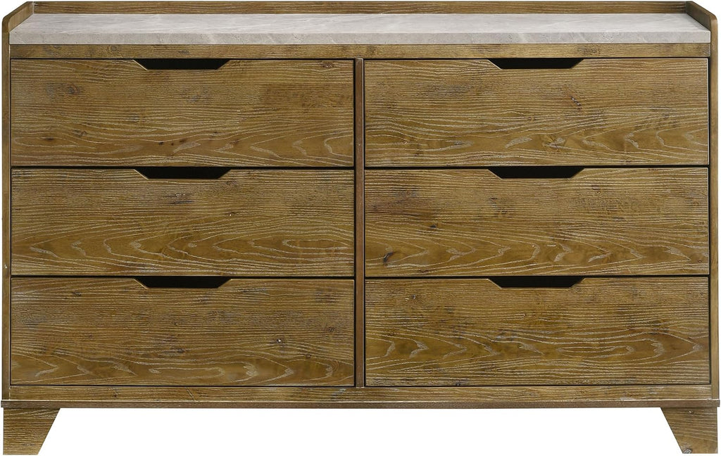 Coaster Home Furnishings - Henderson - Wood - 6-Drawer Dresser with Rustic Design, Faux Marble Top and Tip-Over Restraint - Bedroom - Medium Oak - 222973