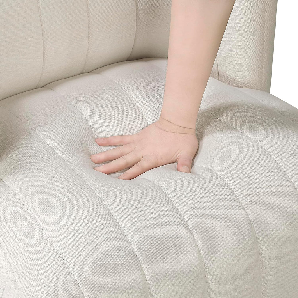 Lexicon Swivel Accent Chair, Textured Fabric Upholstered 360 Degree Swivel Barrel Chair with Channel Tufted, Comfort Seat, for Living Room, Bedroom, Office, Easy Assembly, Beige