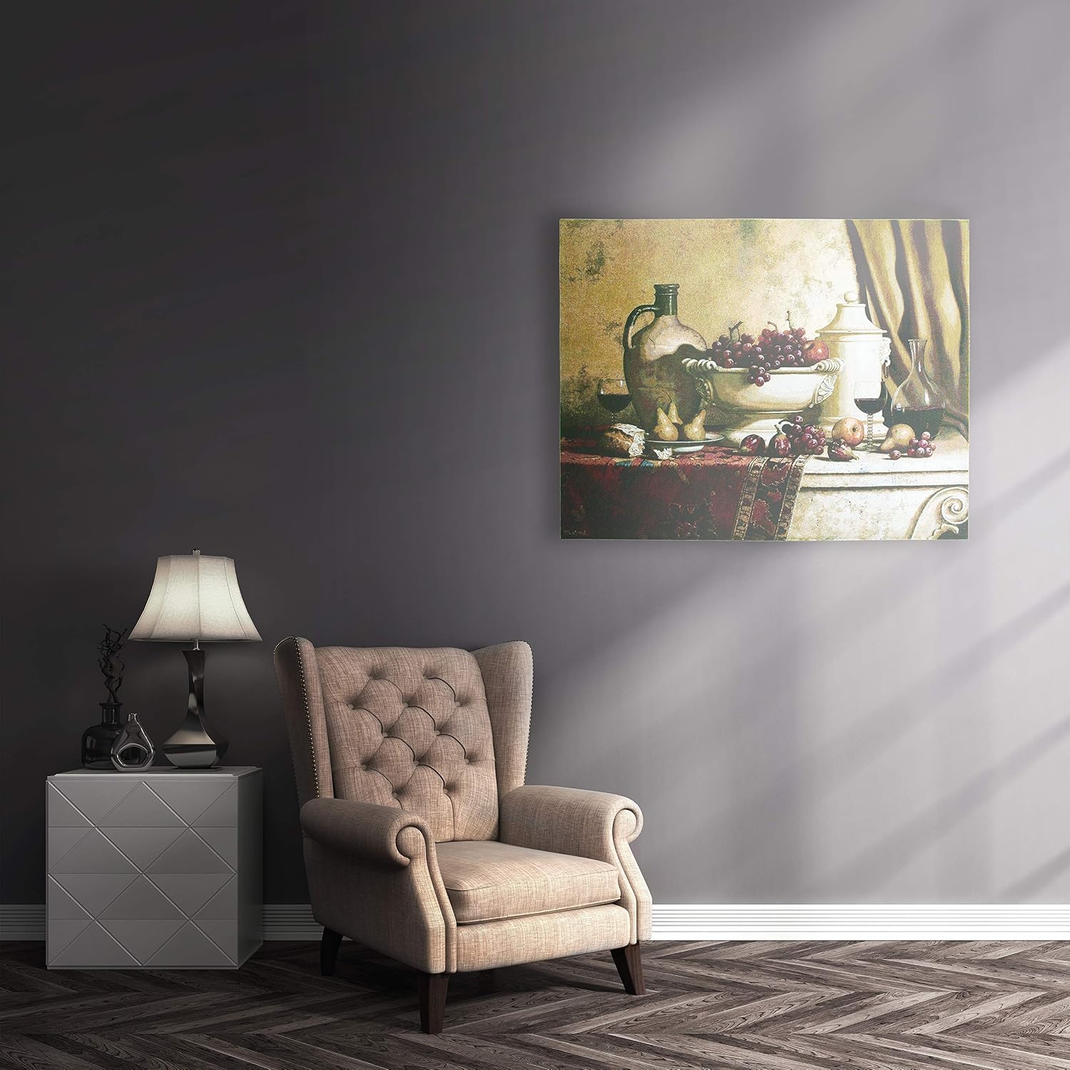 Italian Feast by Loran Speck | Woven Tapestry Wall Art Hanging | Fruit and Wine Still Life Rembrandt Style | 100% Cotton USA Size 53x42