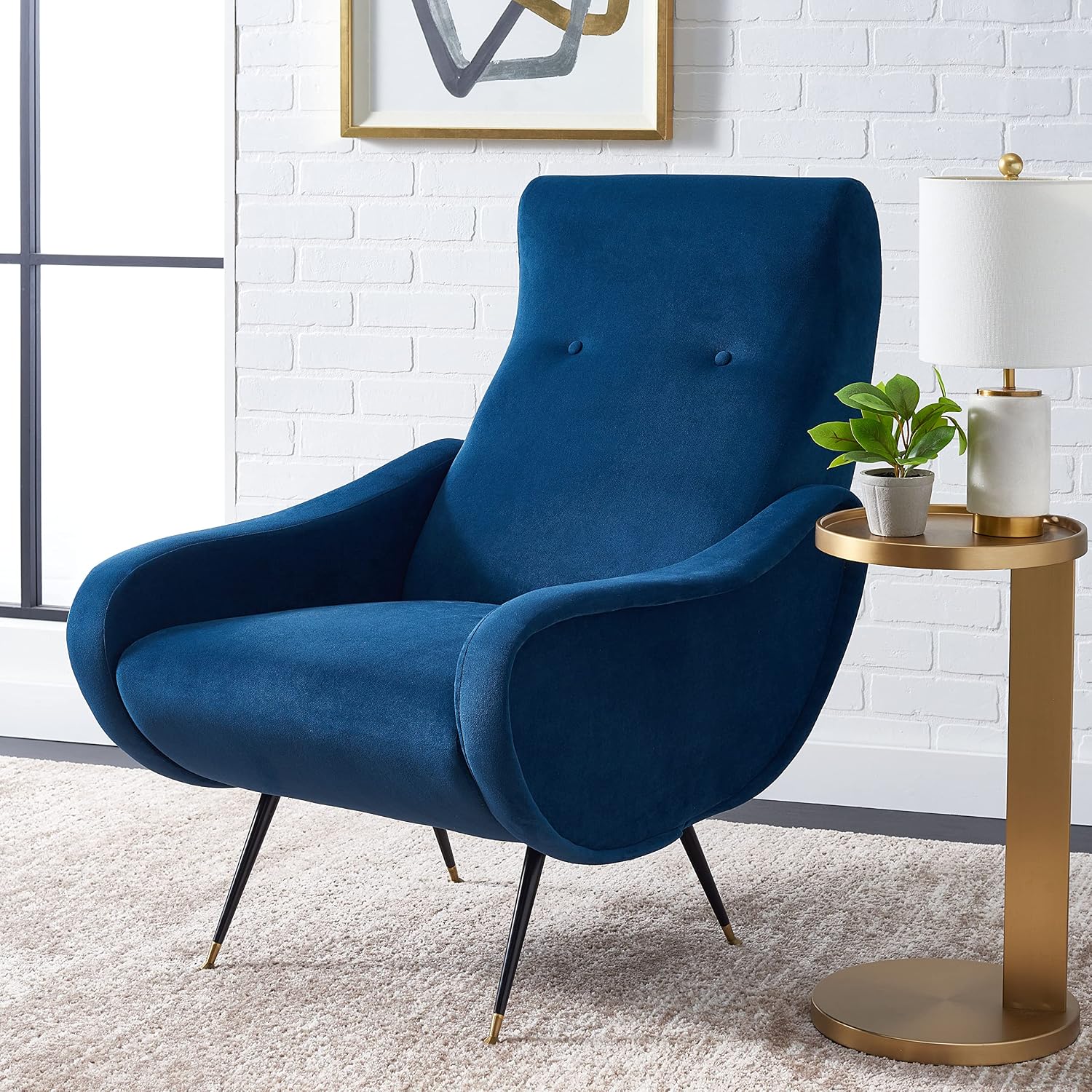 Safavieh Home Collection Elicia Retro Navy Velvet Accent Chair