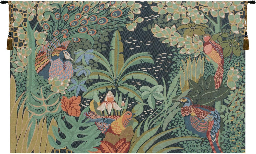 Charlotte Home Furnishings Inc. Jungle And Four Birds French Tapestry Wall Hanging, 20 x 30 Inch, Viscose Cotton and Polyester Blend Wall Art, Perfect For Home Decor, Wall Decor by Anne Leurent
