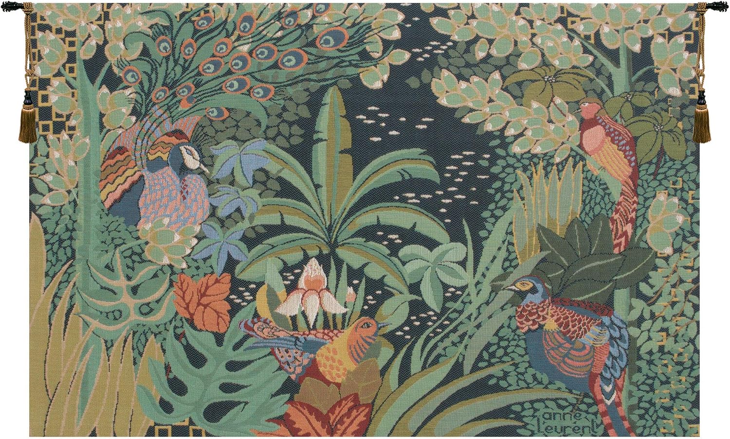 Charlotte Home Furnishings Inc. Jungle And Four Birds French Tapestry Wall Hanging, 20 x 30 Inch, Viscose Cotton and Polyester Blend Wall Art, Perfect For Home Decor, Wall Decor by Anne Leurent