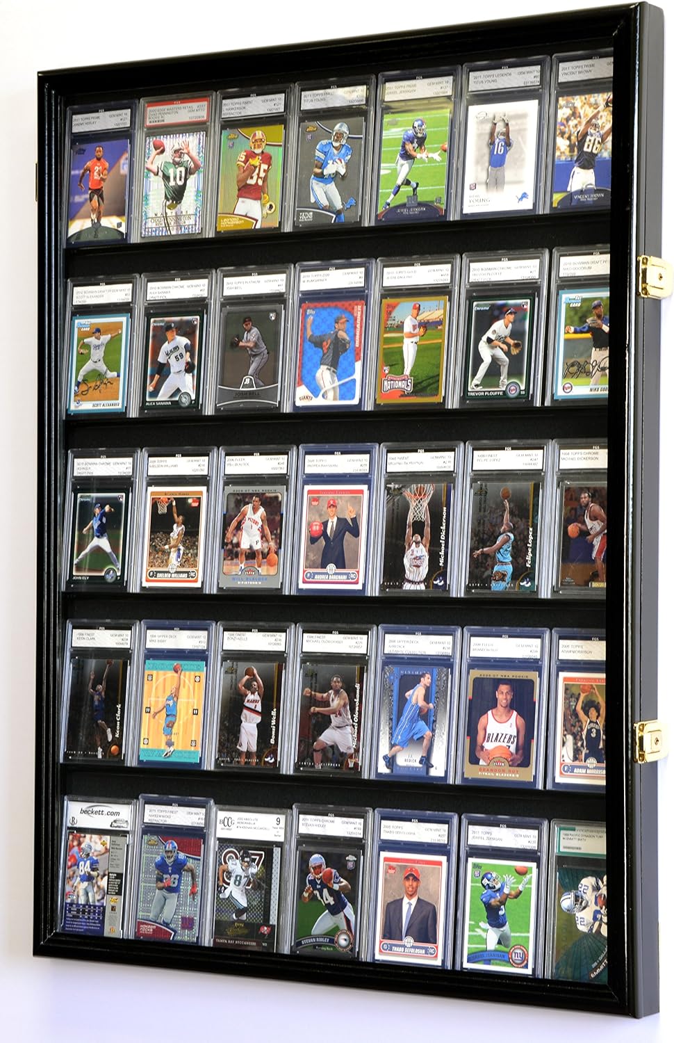 35 Graded Sport Cards/Collectible Card Display Case Wall Cabinet w/98% UV Door, Lockable