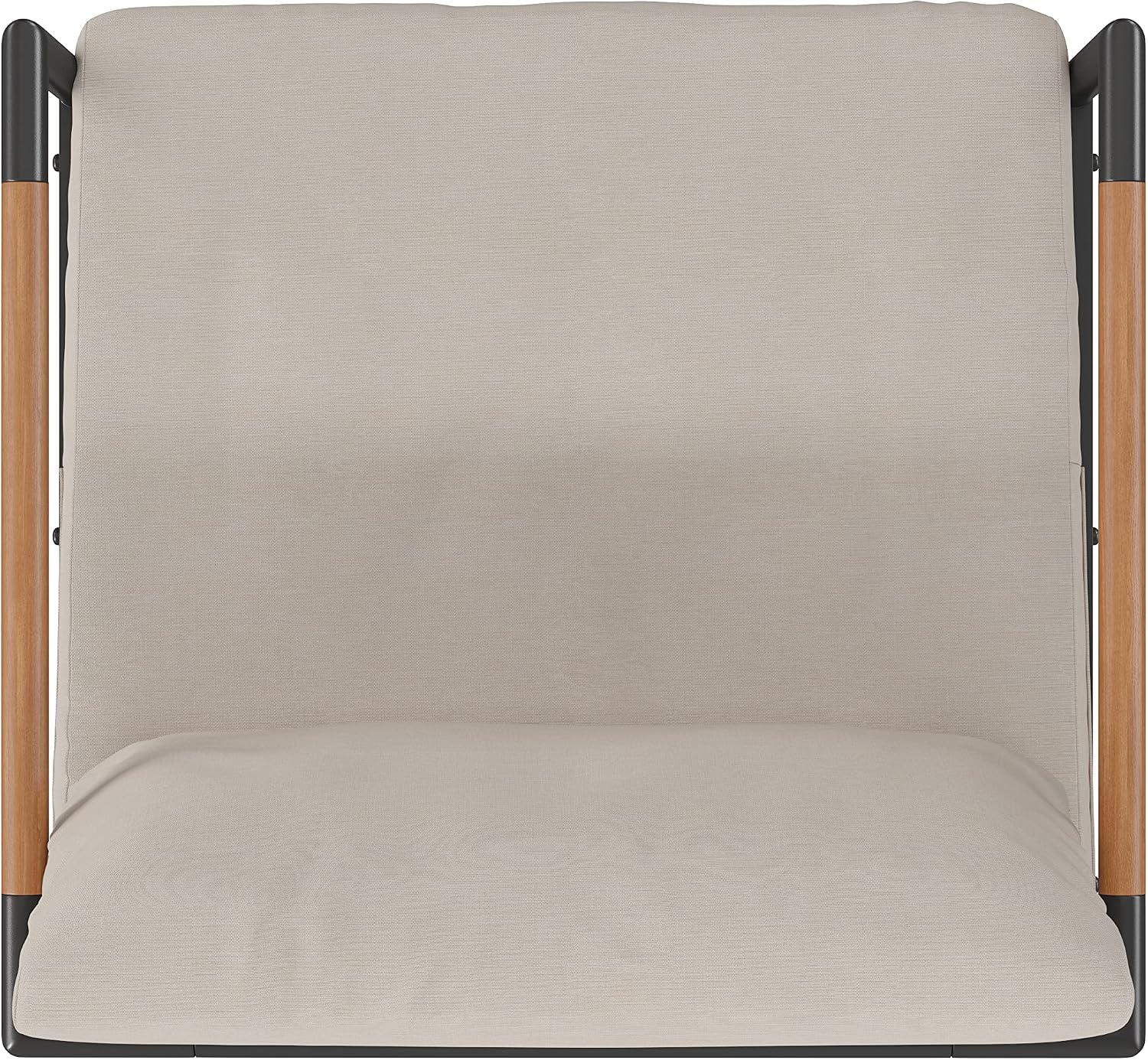 Flash Furniture Lea Indoor/Outdoor Patio Chair with Cushions - Modern Aluminum Framed Chair with Teak Accented Arms, Black with Beige Cushions