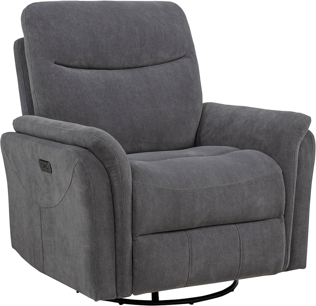 Coaster Home Furnishings - Adler - Upholstered Power Swivel Glider Recliner with Built-in Control Panel, Dual USB Ports, Foam Cushion and Transitional Style - Living Room - Charcoal Grey - 610443P