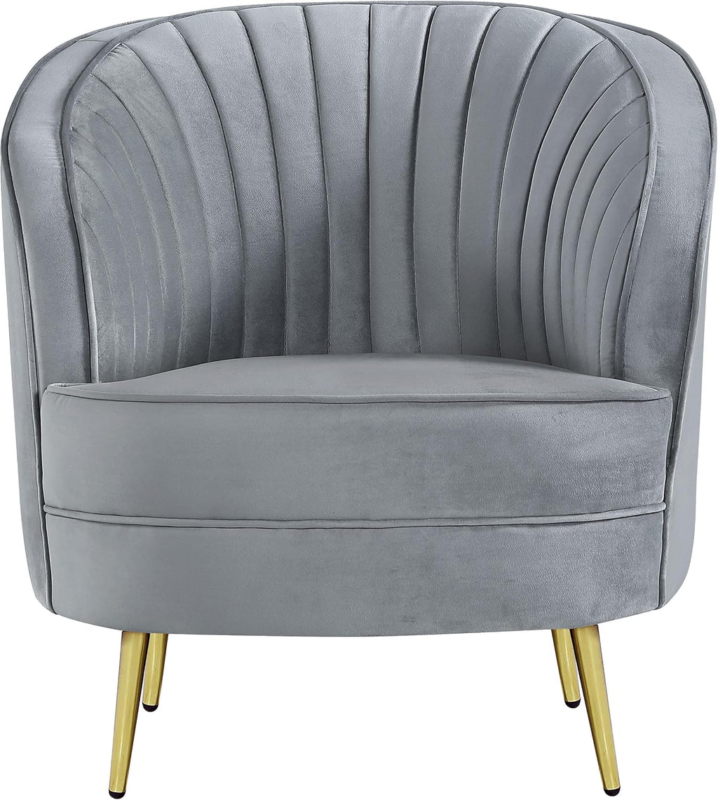 Coaster Home Furnishings - Sophia - Channel Tufted Barrel Accent Chair with Gray Velvet Upholstery, Foam Cushion, Gold Legs and Vertical Channel Tufting - Living Room - Gray - 506866