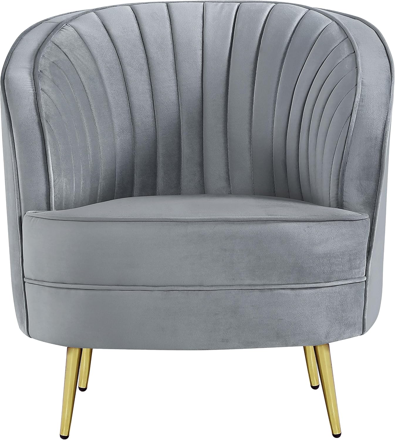 Coaster Home Furnishings - Sophia - Channel Tufted Barrel Accent Chair with Gray Velvet Upholstery, Foam Cushion, Gold Legs and Vertical Channel Tufting - Living Room - Gray - 506866
