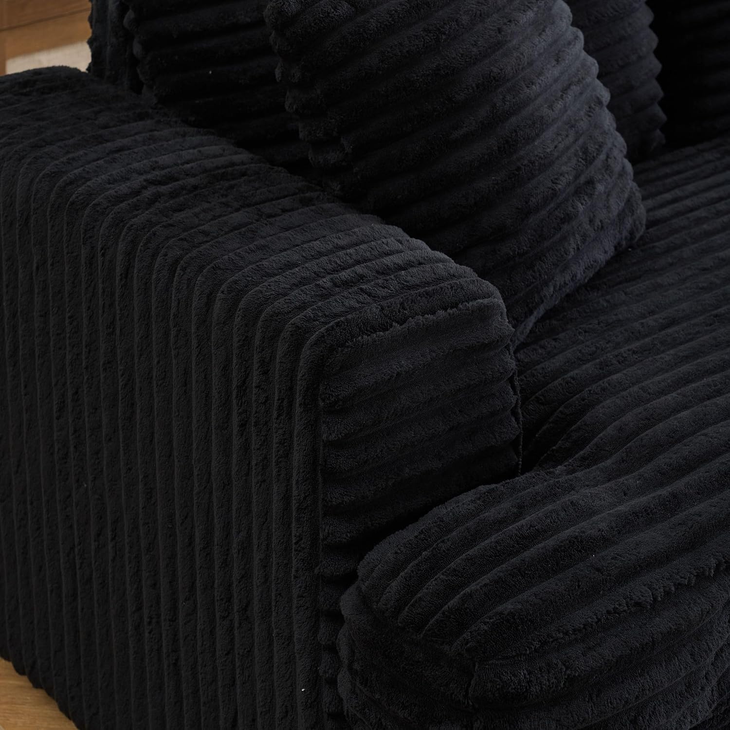 KEIKI 88.58 inch Sofa, Corduroy 3 Seater Couch Sofa with 4 Pillows, Corduroy Sleeper Couch for Living Room, Apartment, Salon, Home Theater, Black