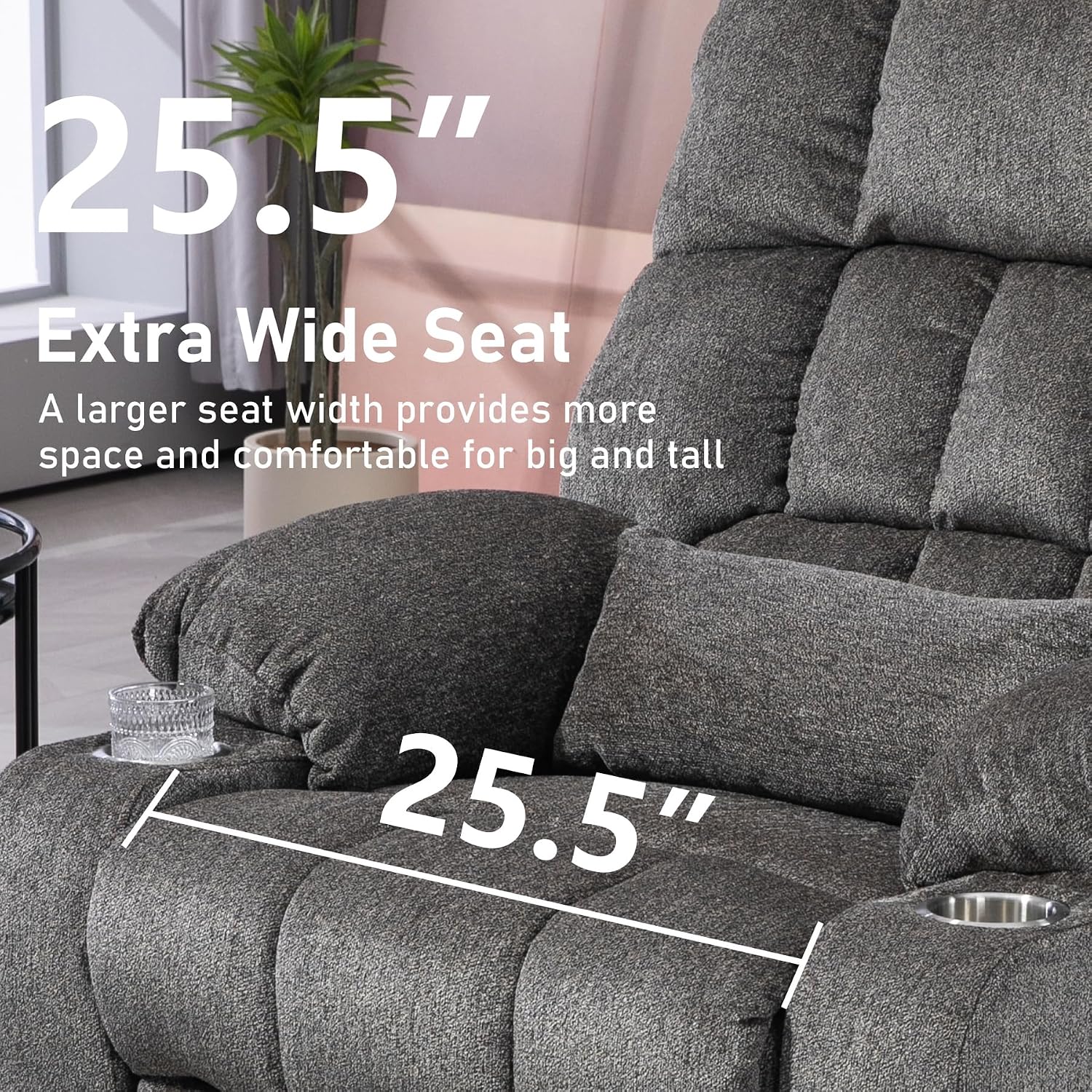 Oversized Power Recliner Chair for Big and Tall 400 LBS, 25.5' Extra Wide Electric Lift Chair with Heat and Massage, Dual Motor 180° Lay Flat Recliner Living Room Sofa, Chenille Big Lift Chair
