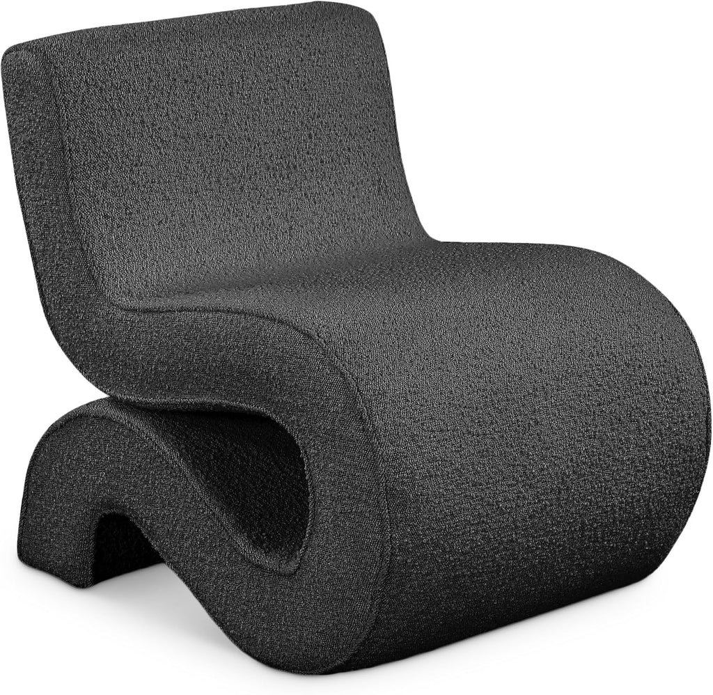 Meridian Furniture 599Black Desiree Collection Modern | Contemporary Boucle Fabric Upholstered Accent Chair with Rich Black Boucle Fabric, Curved Design, 22.5' W x 29' D x 28.5' H, Black