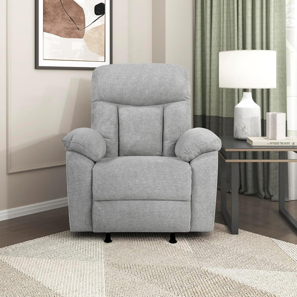 Lexicon Manual Rocker Recliner Chair for Living Room, Chenille Fabric Upholstered Rocking Reclining Chair, Home Theater Seating, Easy Assembly, Recliner, Gray