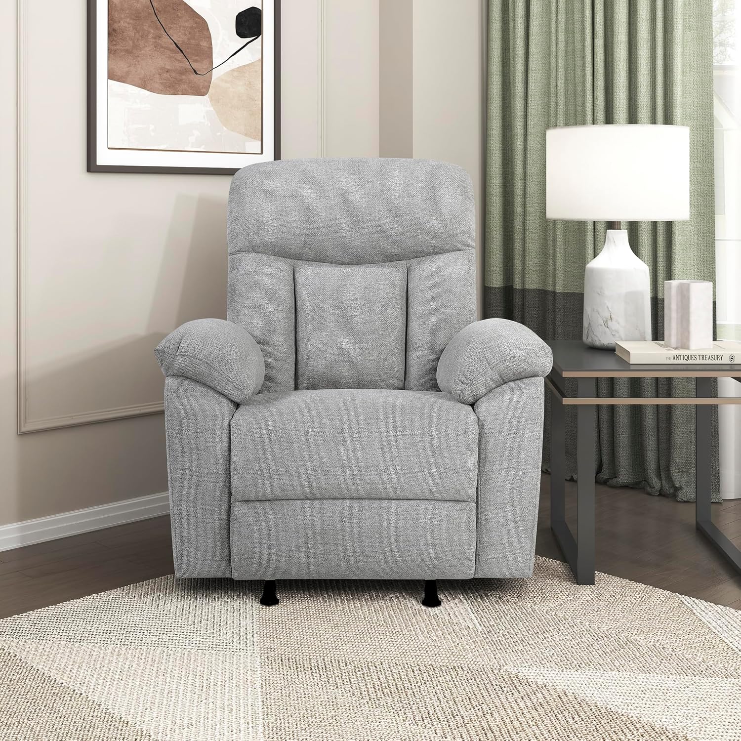 Lexicon Manual Rocker Recliner Chair for Living Room, Chenille Fabric Upholstered Rocking Reclining Chair, Home Theater Seating, Easy Assembly, Recliner, Gray