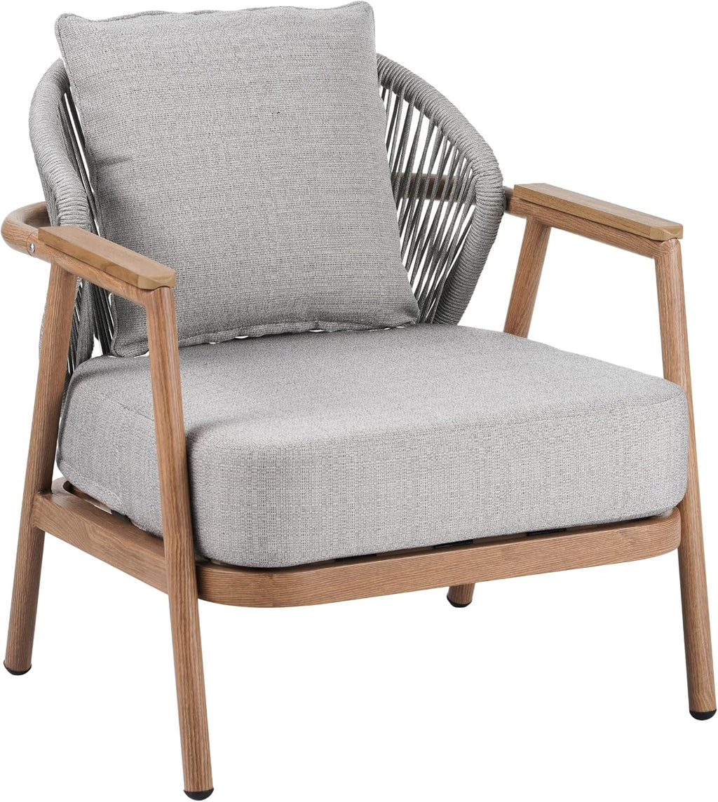 Christopher Knight Home Vine Iron Patio Club Chair Set of 2, Outdoor Accent Chair with Cushions, Wooden Patio Armchair, Ergonomic Comfy Reading Chair for Balcony, Backyard, Garden, Teak Finish