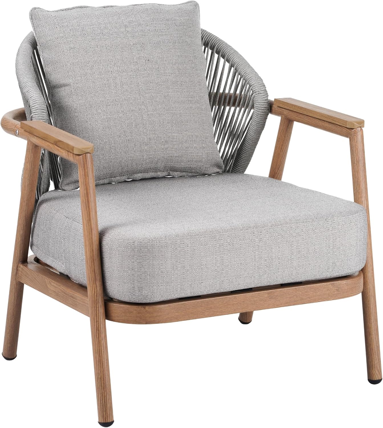 Christopher Knight Home Vine Iron Patio Club Chair Set of 2, Outdoor Accent Chair with Cushions, Wooden Patio Armchair, Ergonomic Comfy Reading Chair for Balcony, Backyard, Garden, Teak Finish