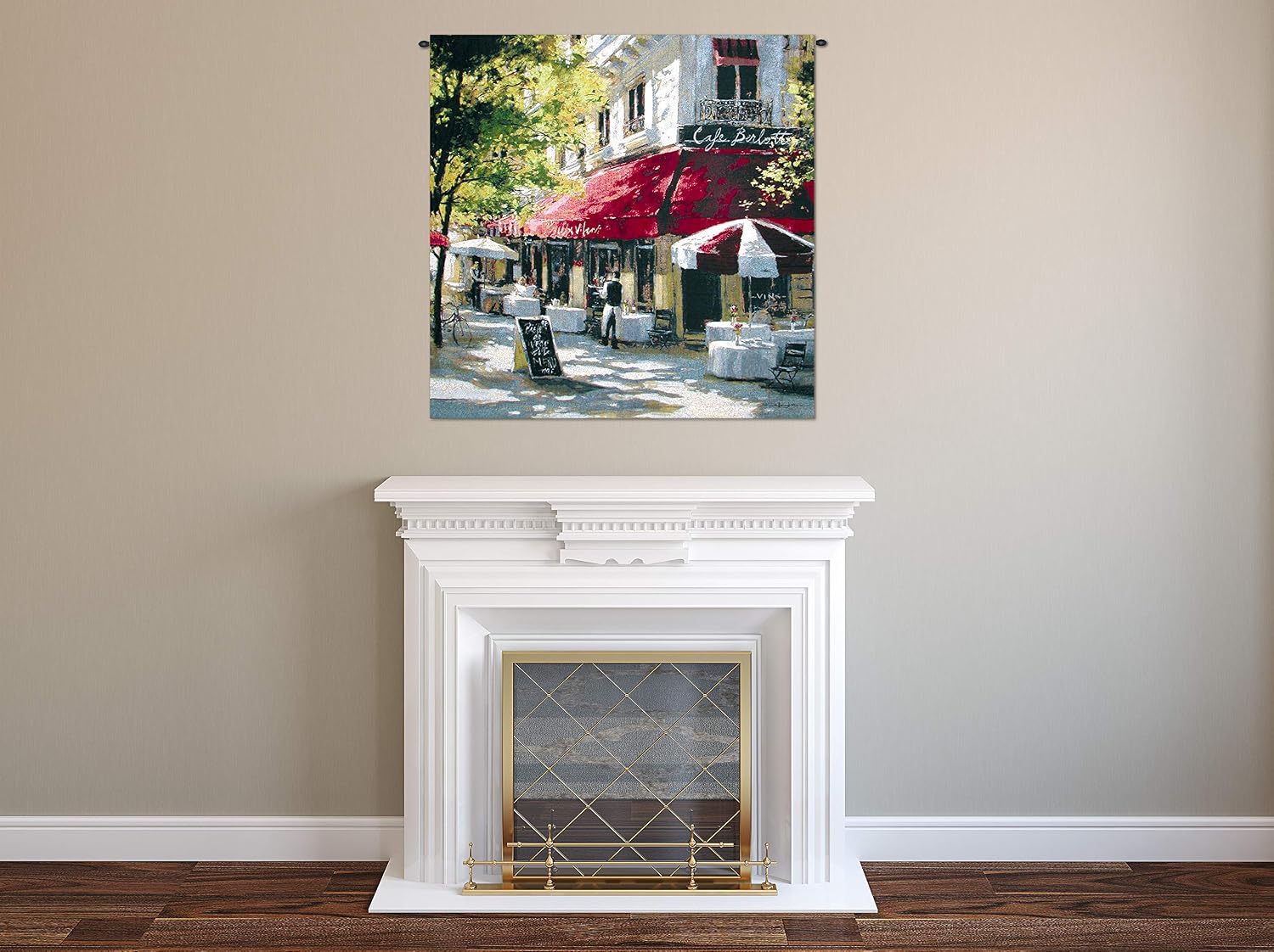 Cafe Franchetti by Brent Heighten | Woven Tapestry Wall Art Hanging | Parisian Street Scene | 100% Cotton USA Size 53x53