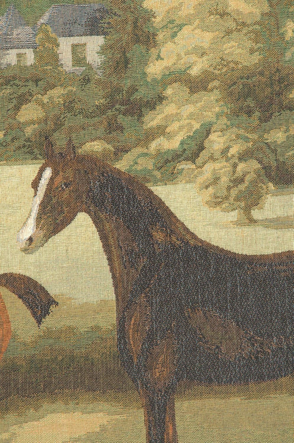Charlotte Home Furnishings Inc. Five English Horses French Tapestry Wall Hanging, 42 x 58 Inch, Viscose Cotton and Polyester Blend Wall Art, Perfect For Home Decor, Wall Decor by Anne Leurent