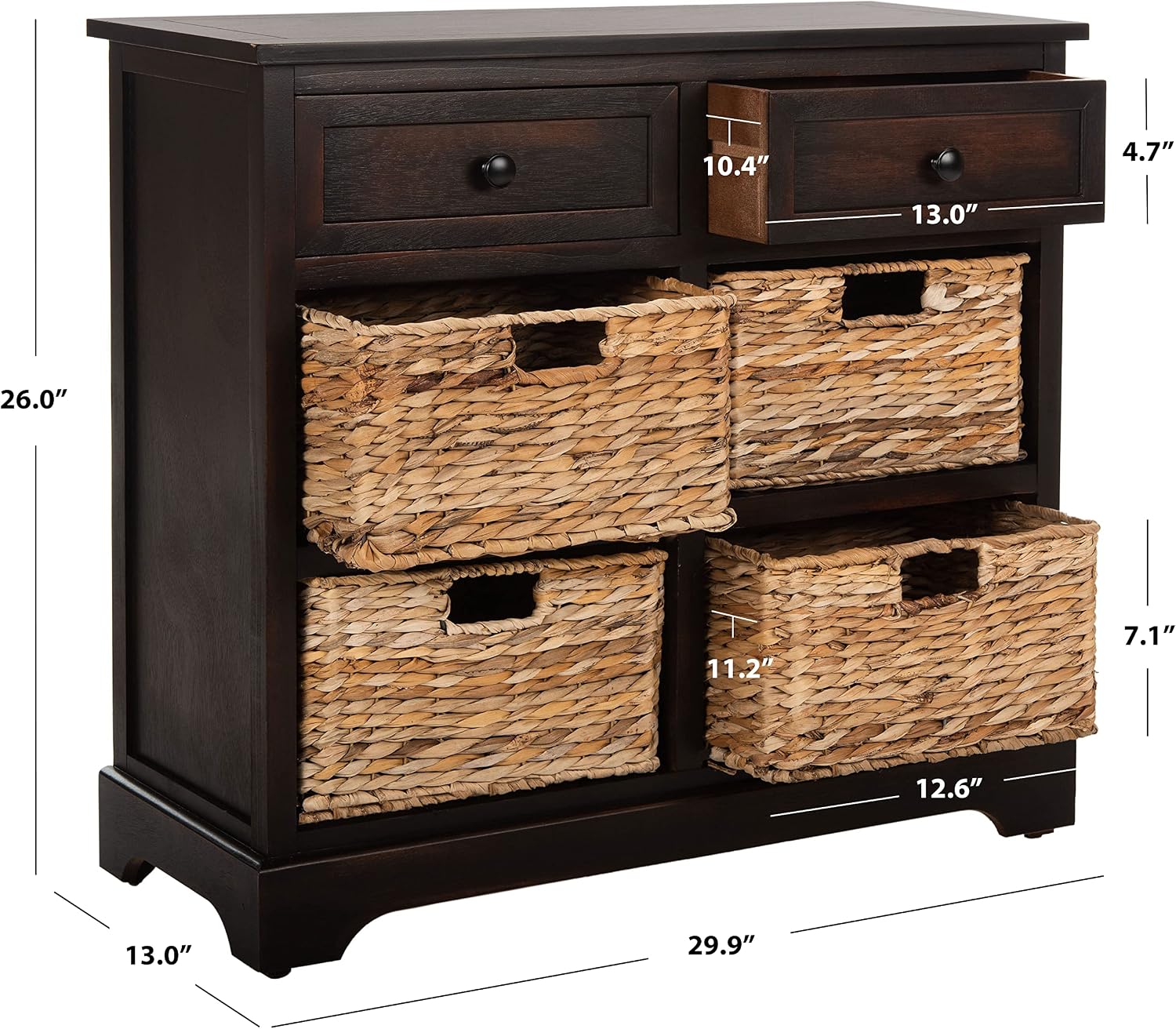 SAFAVIEH Furniture - Herman 2-Drawer Storage Unit - Brown - Solid Wood - Classic Storage Design - Ideal for Living Room, Entryway, Home Office, 29' W x 13' D x 27.5' H - Fully Assembled (AMH5702F)