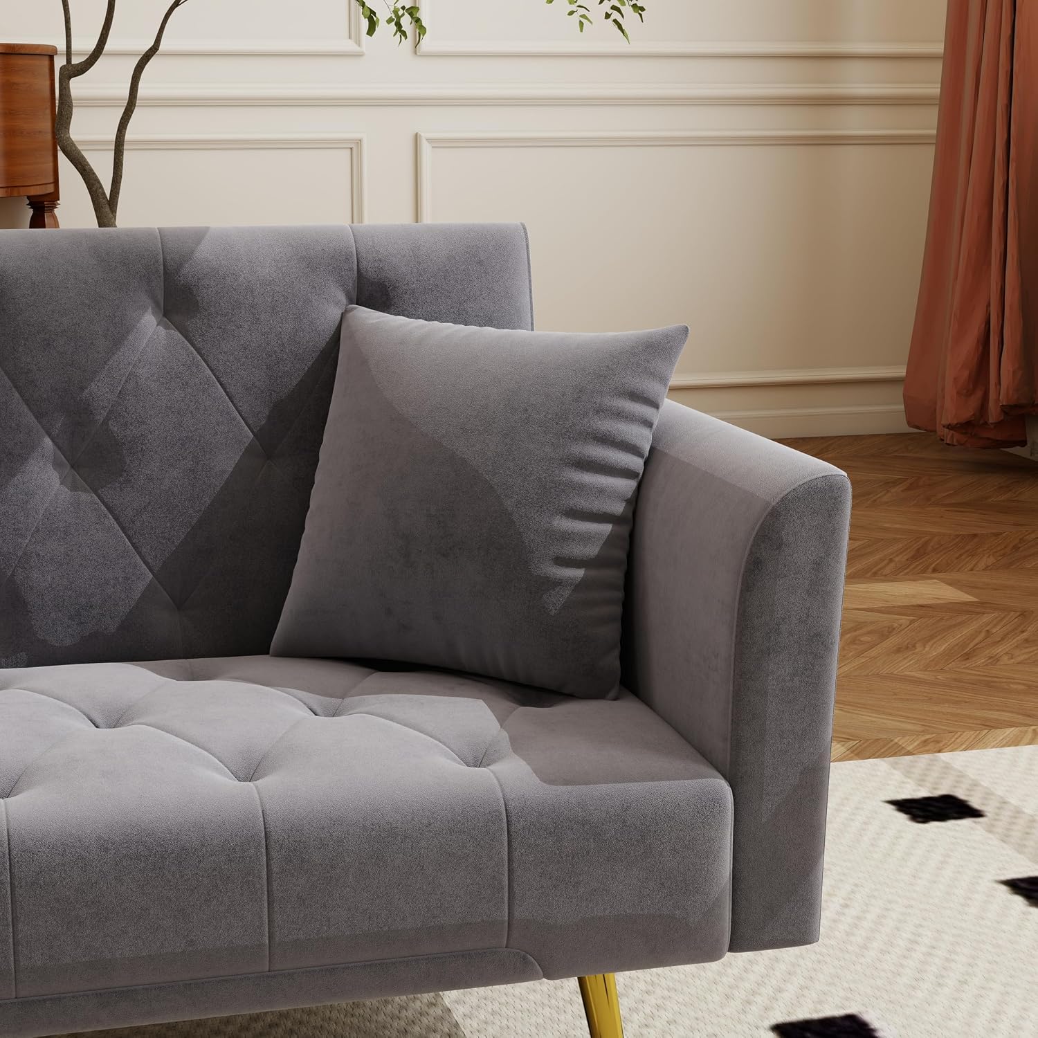 KEIKI 72' Futon Sofa Bed, 2-in-1 Loveseat, Velvet Upholstered Couches for Living Room, Sofa Sleeper for Small Space, Comfy Rest Folding Bed, Modern Apartment Essentials for Bedroom, Gray