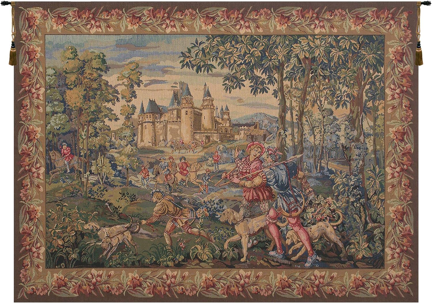 C Charlotte Home Furnishings Inc La Chasse Belgian Tapestry Wall Hanging | Viscose Cotton and Polyester Blend Wall Art | 45 in. x 69 in | Home Decor Accents
