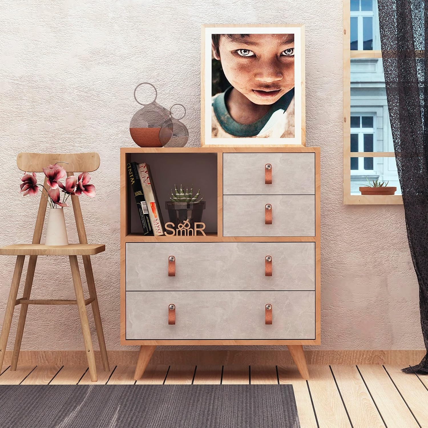 WELL HOME MOBILIARIO & DECORACIÓN White Oak Furniture with 100% Melamine Veneer chipboard, 70 x 88.6 x 40 cm