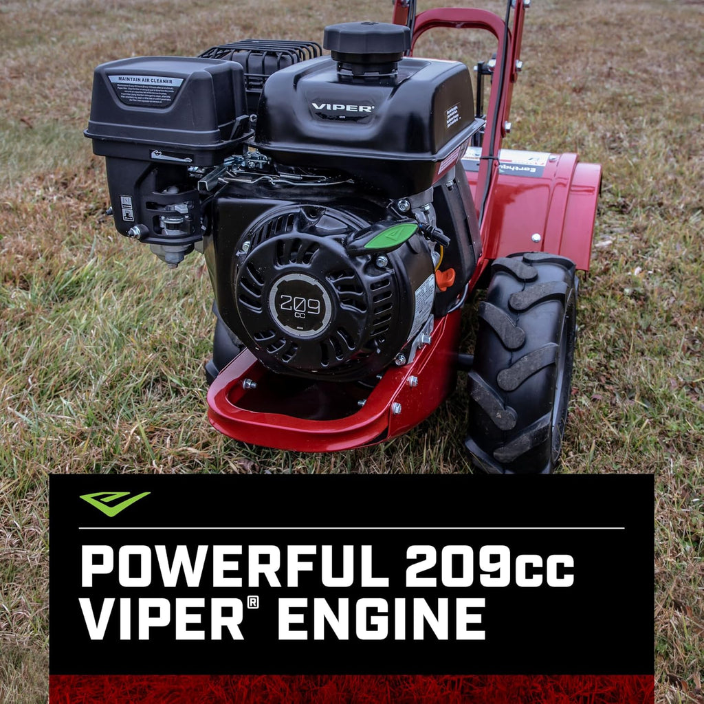EARTHQUAKE Victory Rear Tine Tiller, Powerful 209cc 4-Cycle Viper Engine, Rugged Bronze Gear Transmission, Counter-Rotating Tines, Instant Reverse, Pneumatic Wheels, Model: 39381, Red/Black