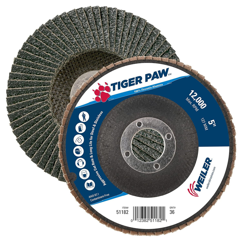 Weiler 51180 6' Tiger Paw Abrasive Flap Disc, Conical (TY29), Phenolic Backing, 60Z, 5/8'-11 UNC Nut (Pack of 10)