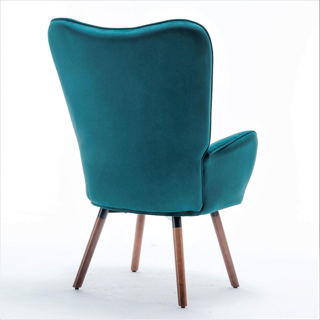 Container Furniture Direct Chic Accent Arm Chairs for Living Room, Bedroom, or Home Office, Button-Tufted Midcentury Armchair with Wingback Design and Splayed Legs, Greynish Blue