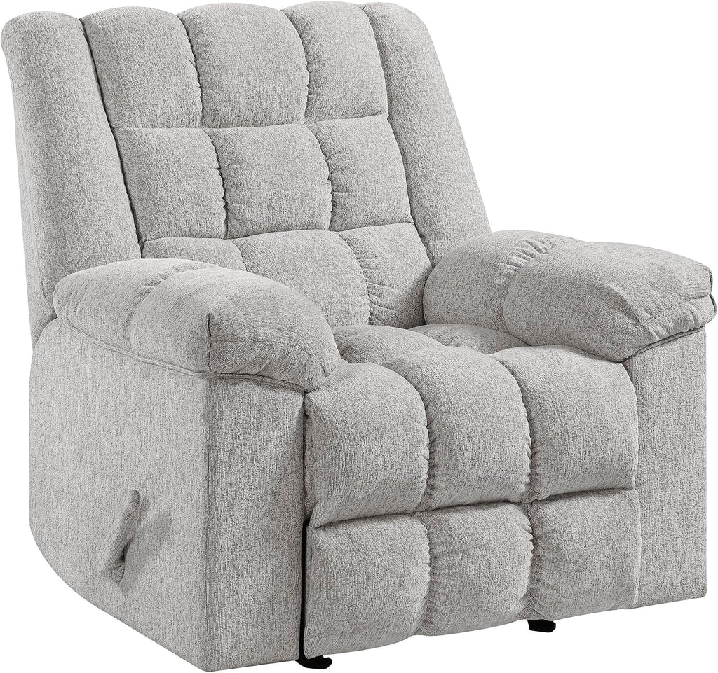 Lexicon Chenille Rocker Reclining Chair for Adults, Rocker Pull Handle Recliner, Nursery Chair for Living Room/Bedroom, High Back, Pillow Top Arms, High Density Foam Cushions, Light Grey