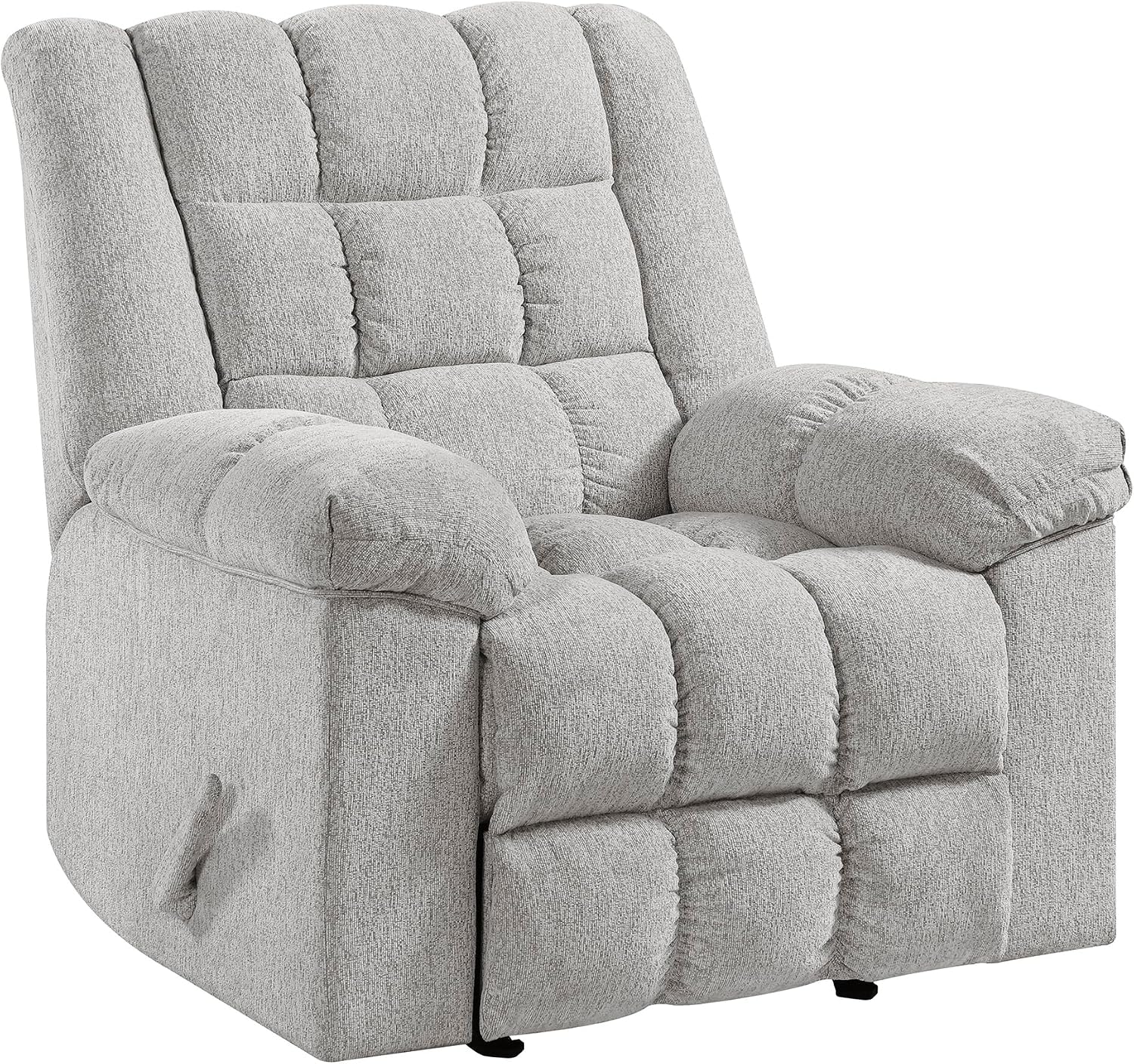 Lexicon Chenille Rocker Reclining Chair for Adults, Rocker Pull Handle Recliner, Nursery Chair for Living Room/Bedroom, High Back, Pillow Top Arms, High Density Foam Cushions, Light Grey