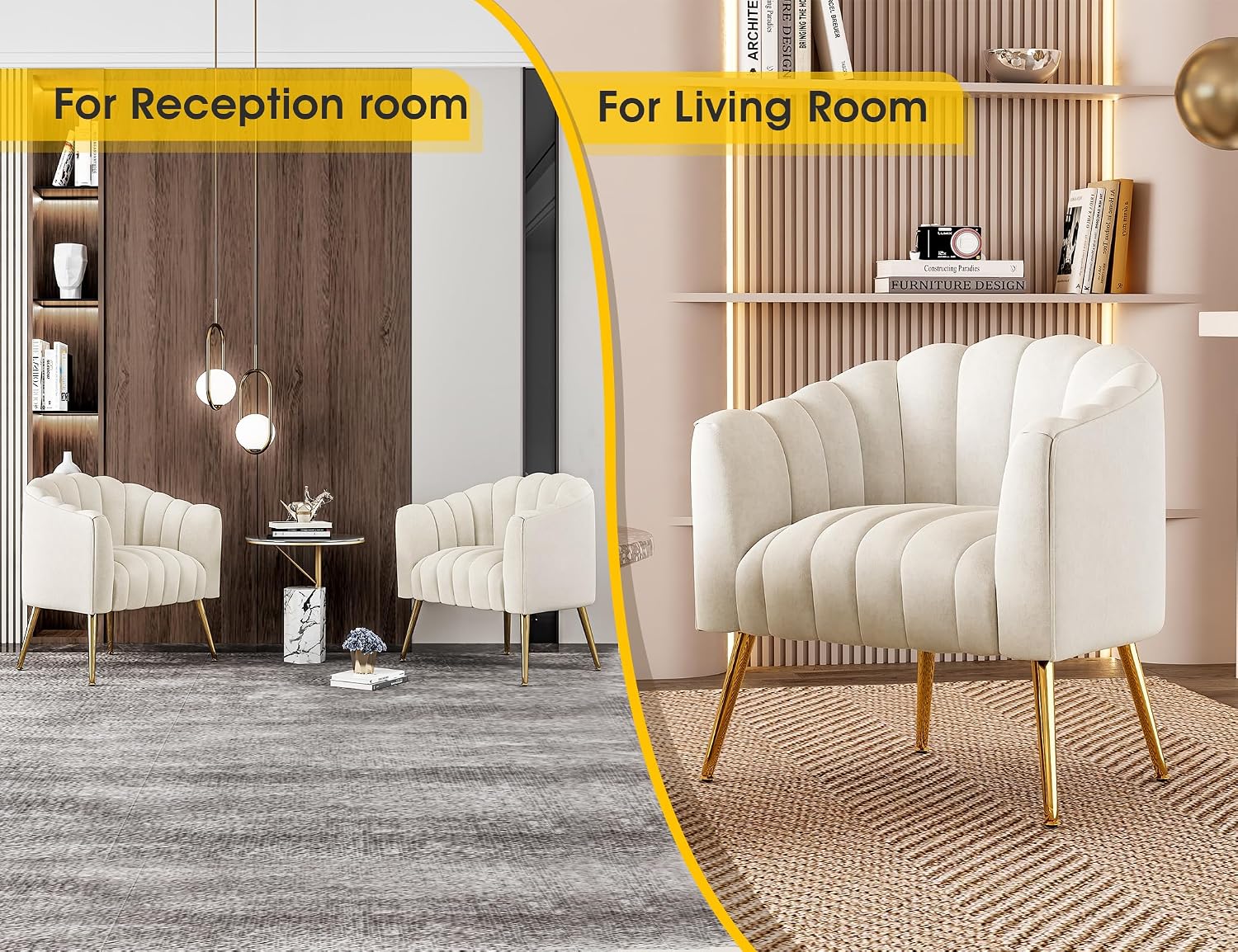 Dewhut Oversized Pumpkin Couch Accent Chair, Modern Comfy Velvet Upholstered Barrel Chairs, Luxury Single Sofa Armchair for Living Room, Waiting Room, Office and Vanity, (Beige)