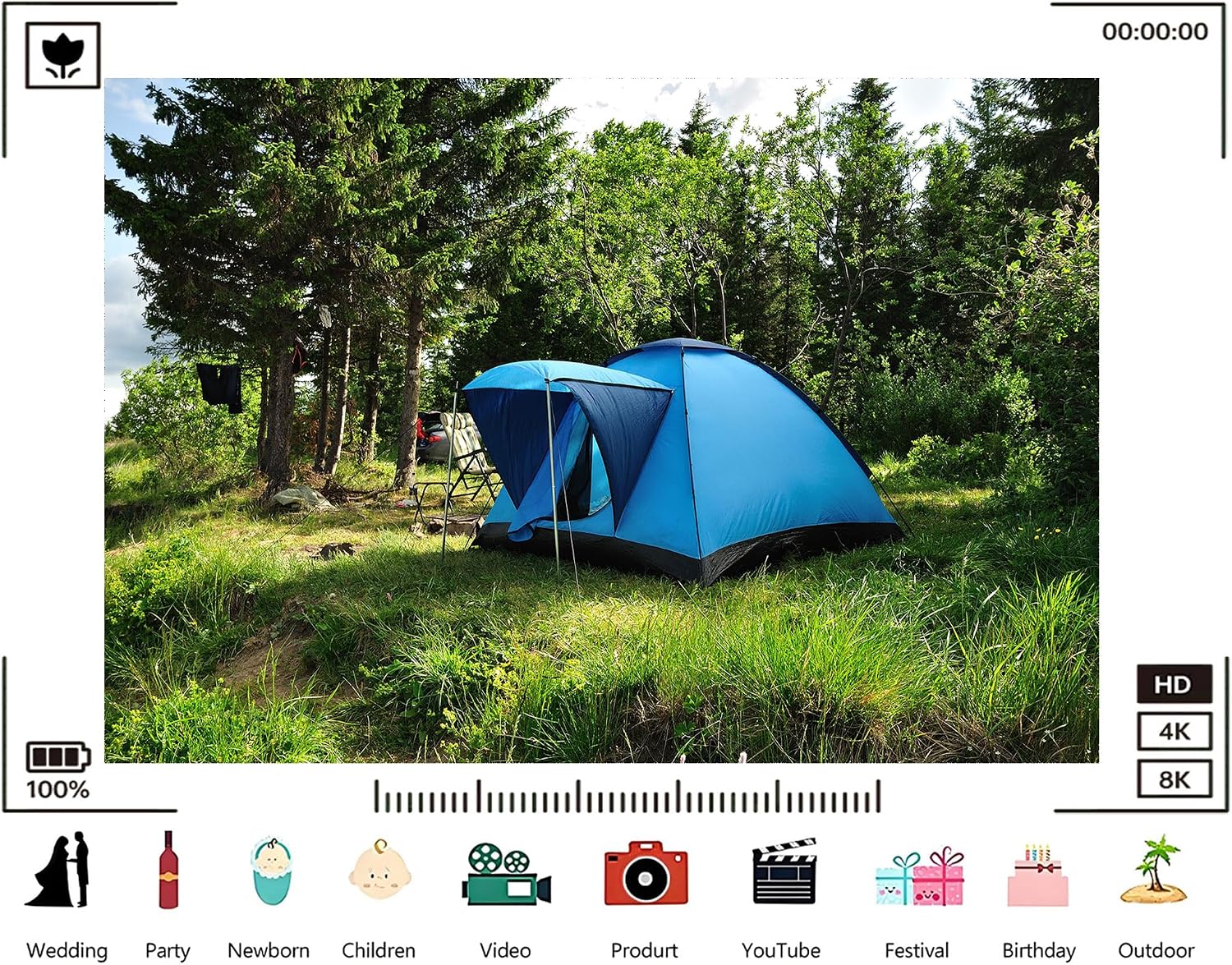Trykid 20x10ft Blue Tent Forest Backdrop Lush Green Camping Scene Photography Background Outdoor Hiking Shoot Tapestry Party Decoration Photo Studio Prop Fabric