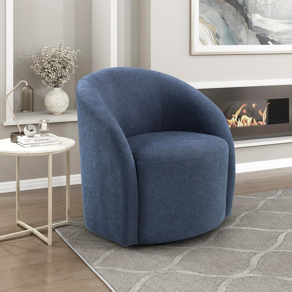 Lexicon 360 Degree Swivel Accent Chair, Boucle Fabric Arm Chair with Metal Swivel Base and Sloped Arms for Living Room/Bedroom/Office, Blue